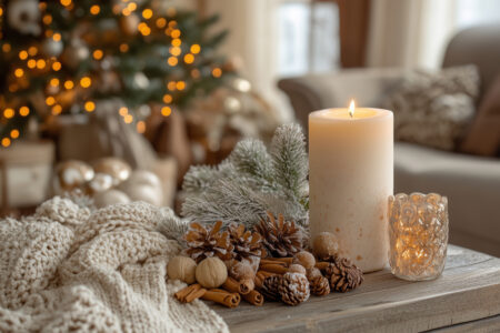 Warm winter gathering with cinnamon-inspired decorations and cozy ambiance